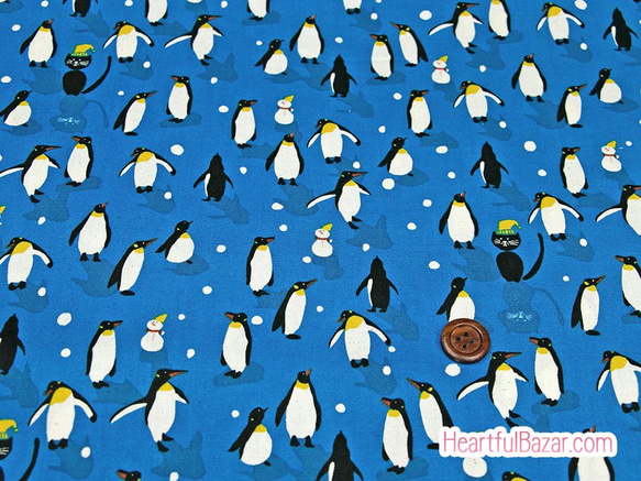 USAコットン(110×50) COTTON+STEEL WAKUWAKU CHRiSTMAS ペンギンダンス ブルー 2枚目の画像