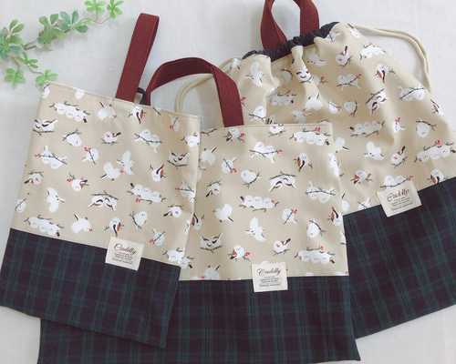 new‼【受注製作】入園入学セット/シマエナガ レッスンバッグ 着替え