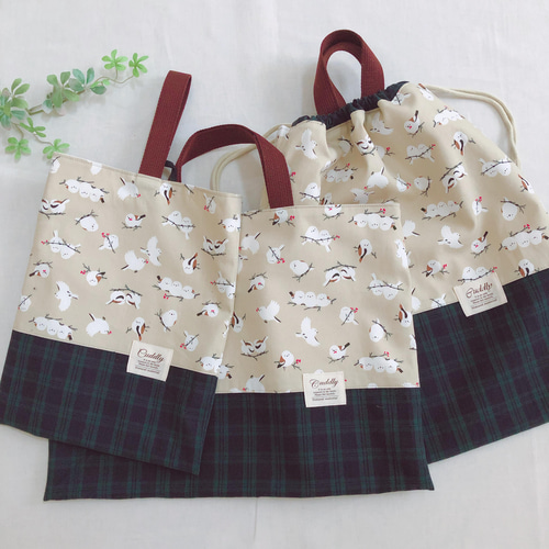 たんぼ☆ ハンドメイド シマエナガ 入学セット new‼【受注製作】入園入学セット/シマエナガ レッスンバッグ 着替え