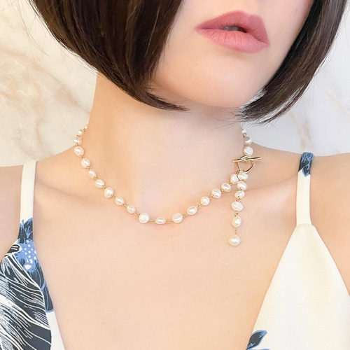 Melting：淡水パールのマンテルY字ネックレス SV430 チョーカー MAY