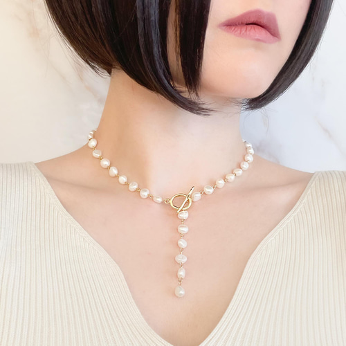 Melting：淡水パールのマンテルY字ネックレス SV430 チョーカー MAY