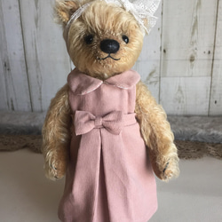 テディベアのお洋服【Sサイズ】 ミジンコール天のリボンドレス(ピンク