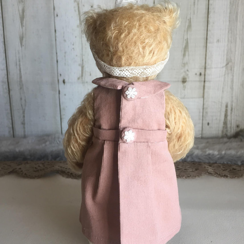 テディベアのお洋服【Sサイズ】 ミジンコール天のリボンドレス(ピンク