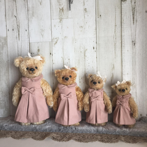 テディベアのお洋服【Sサイズ】 ミジンコール天のリボンドレス(ピンク