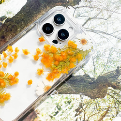 花語りの風 [ミモザ &ノースポール] ドライフラワー 押し花スマホケース  iPhone 16 15 14 13 12枚目の画像