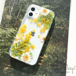 花語りの風 [ミモザ &ノースポール] ドライフラワー 押し花スマホケース  iPhone 16 15 14 13 13枚目の画像