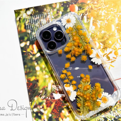 花語りの風 [ミモザ &ノースポール] ドライフラワー 押し花スマホケース  iPhone 16 15 14 13 11枚目の画像