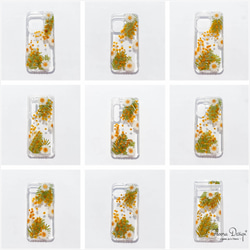 花語りの風 [ミモザ &ノースポール] ドライフラワー 押し花スマホケース  iPhone 16 15 14 13 2枚目の画像