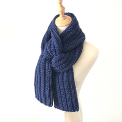 新色 マフラー 男女兼用 ネイビー メンズ レディース ニット 手編み