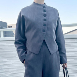 【再々〜々販】フォーマルウェア 卒業・入学式 スーツ レトロ＆モード ショートジャケット22002グレー 8枚目の画像