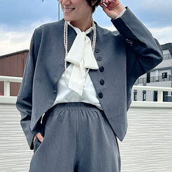【再々〜々販】フォーマルウェア 卒業・入学式 スーツ レトロ＆モード ショートジャケット22002グレー 5枚目の画像