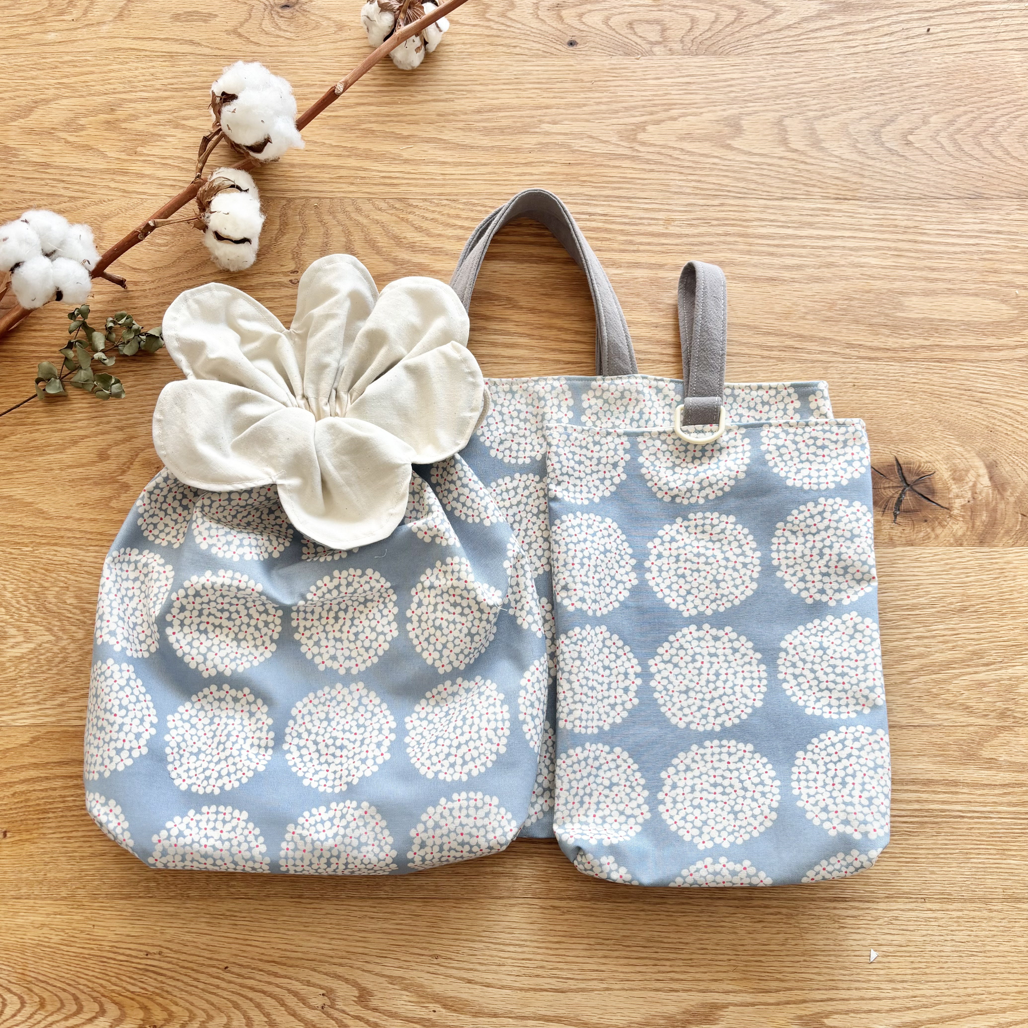 【柄14種】【単品可】入園入学3点セット/ハナマルコ巾着（上履き袋、体操袋）とレッスンバッグ