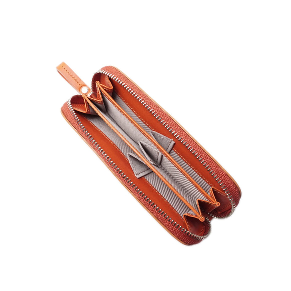 6つのポケットで小銭をすっきり分類♪イタリアンレザーのコインケース・オレンジ(AAU04.02 ORN) 3枚目の画像