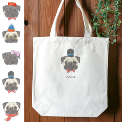 オーダーパネル】黒パグ ハンドメイド ポーチ トートバッグ pug