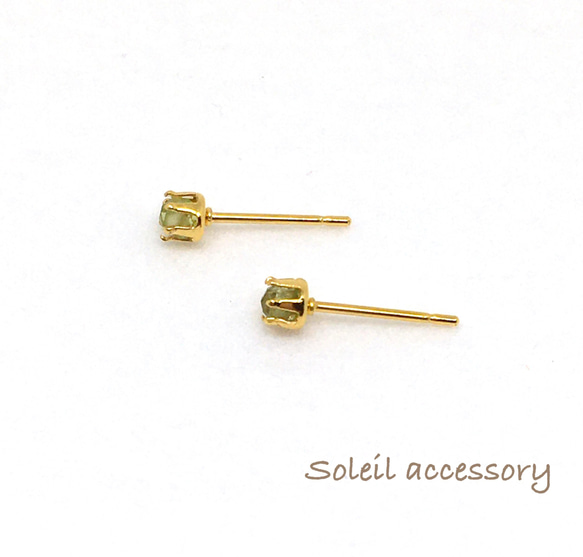 317【ペリドット】天然石一粒ピアス＊3mm 2枚目の画像