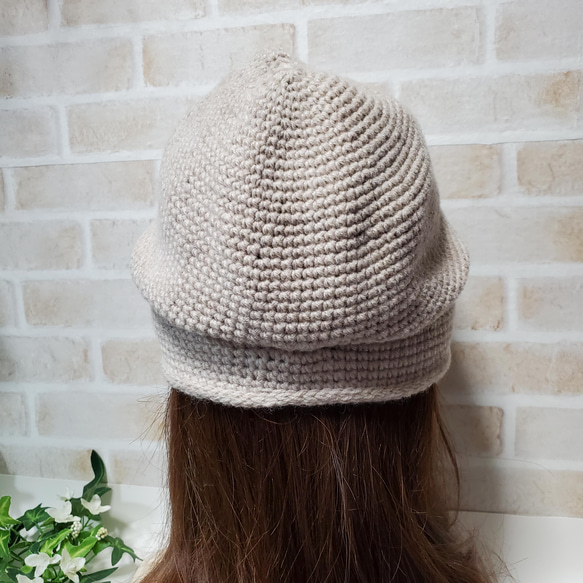手編みシンプル帽子　柔らかなメリノウールとロイヤルベビーアルパカ日本製の糸を使用 3枚目の画像