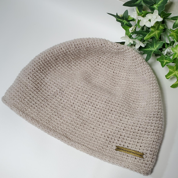 手編みシンプル帽子　柔らかなメリノウールとロイヤルベビーアルパカ日本製の糸を使用 4枚目の画像