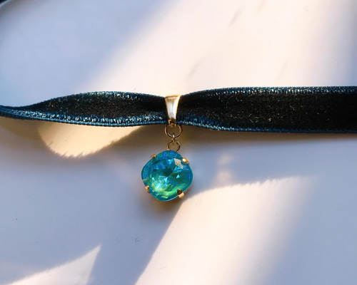 クリスタルベルベットチョーカー 「ラグーナディライト」 リボン