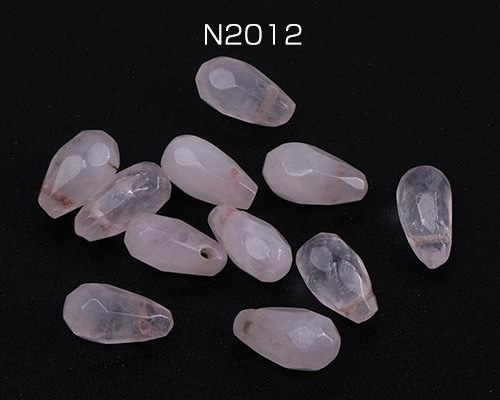 N2012 6個 天然石チャーム ローズクォーツ しずく型カット 横穴