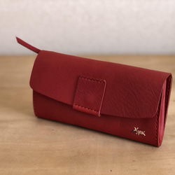 栃木レザー 手縫いのたっぷり本革財布 (赤） 2枚目の画像