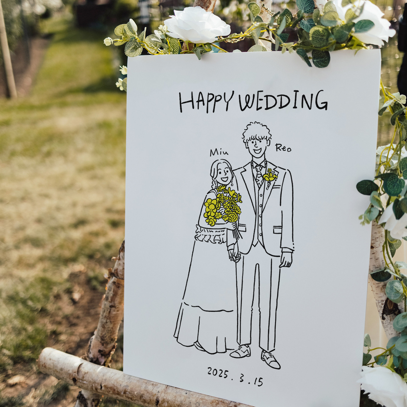 似顔絵ウェルカムボード【ドレス&和装】Yoh│ 結婚祝い おしゃれ似顔絵 POPEYE 新郎新婦似顔絵