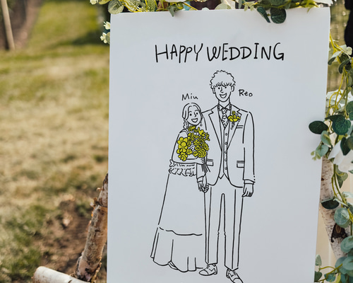 お洒落なウェルカムボード似顔絵❤️ 似顔絵ウェルカムボード【ドレス&和装】Yoh│ 結婚祝い おしゃれ似顔絵