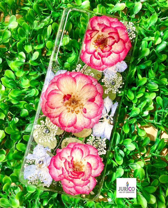 ピンクの薔薇の大人可愛い押し花スマホケース　全機種対応/iphone/GALAXY/AQUOS/xperia/pixel 2枚目の画像