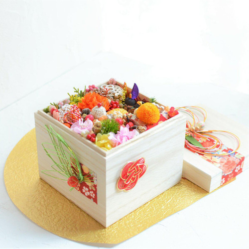 受注制作 おひなさま桐箱ミニチュアボックス 桃の節句のお花詰め合わせ