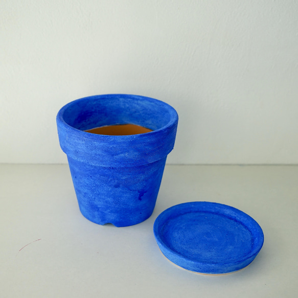 モロッコの青い街シャウエンを想わせる青い植木鉢　リム型ポットL＋トレイchaouen blue  flower pot 2枚目の画像