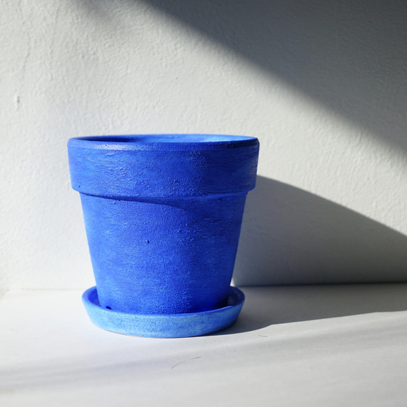 モロッコの青い街シャウエンを想わせる青い植木鉢　リム型ポットL＋トレイchaouen blue  flower pot 5枚目の画像