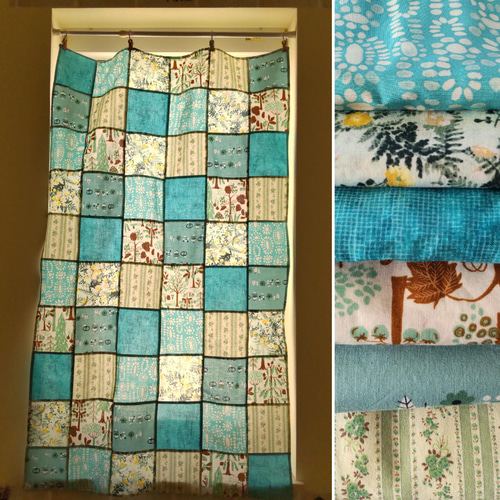 パッチワーク ❤チョコミントのような❤ランダムパッチワークカーテン ミント