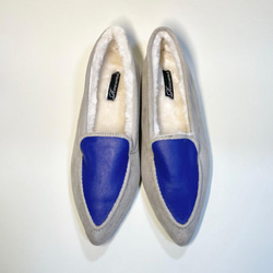 ♪輕量且溫暖♪ 尖頭雙色襯裡蟒蛇莫卡辛鞋（灰色×啞光海軍藍）23.5cm至25.0cm 第4張的照片