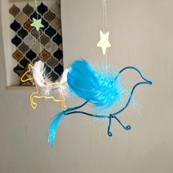 ペガサスと青い鳥 クリスマス ベビー メリー 蓄光 暗闇で光る モビール  天馬 幸運 プレゼント 羽毛 馬 ワイヤー 4枚目の画像