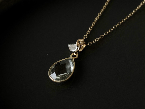 【2月＆4月の誕生石】グリーンアメシスト＆ハーキマー・ダイヤモンド（水晶）ネックレス（K14GF） 6枚目の画像