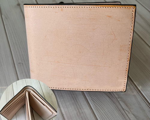 ベージュ　ハンドメイド 新品 ブライドレザー ヌメ革本革 編み込み　メンズ財布 新作品 ブラウン ハンドメイド 新品 ブライドレザー ヌメ革/本革