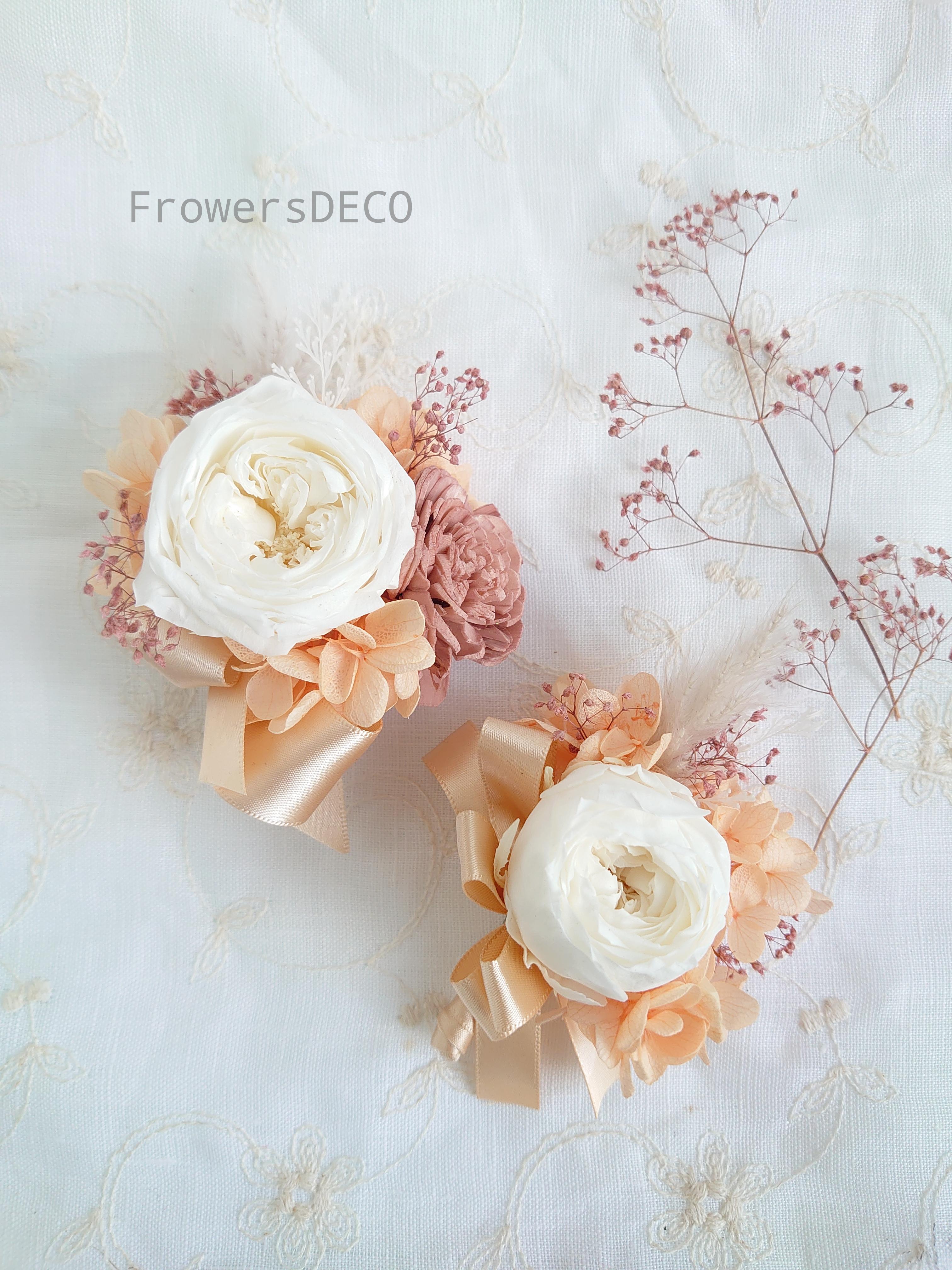 ローズガーデンpale orange set【コサージュ】プリザーブド&ドライフラワー　ボックス付