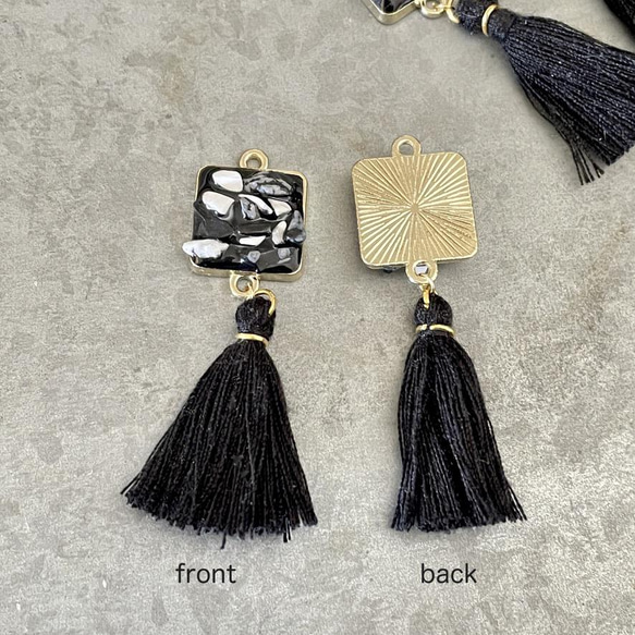 4pcs★square mosaic tassel・black（タッセルチャーム） 4枚目の画像