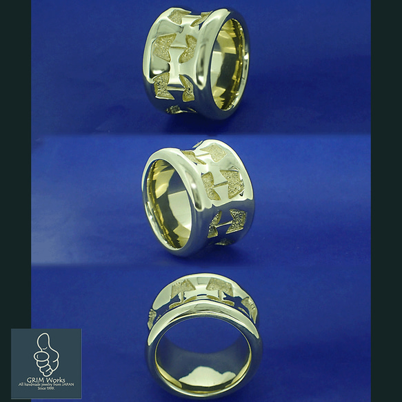 圧巻 イカツイ 幅広逆甲丸 アイアンクロスリング 10~30号 真鍮ゴールド シンプル メンズリング 大きい指輪 指環 5枚目の画像