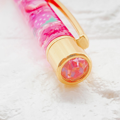 ハーバリウム ボールペン たっぷりいちご♡ ピンクジュエル付 フルーツ