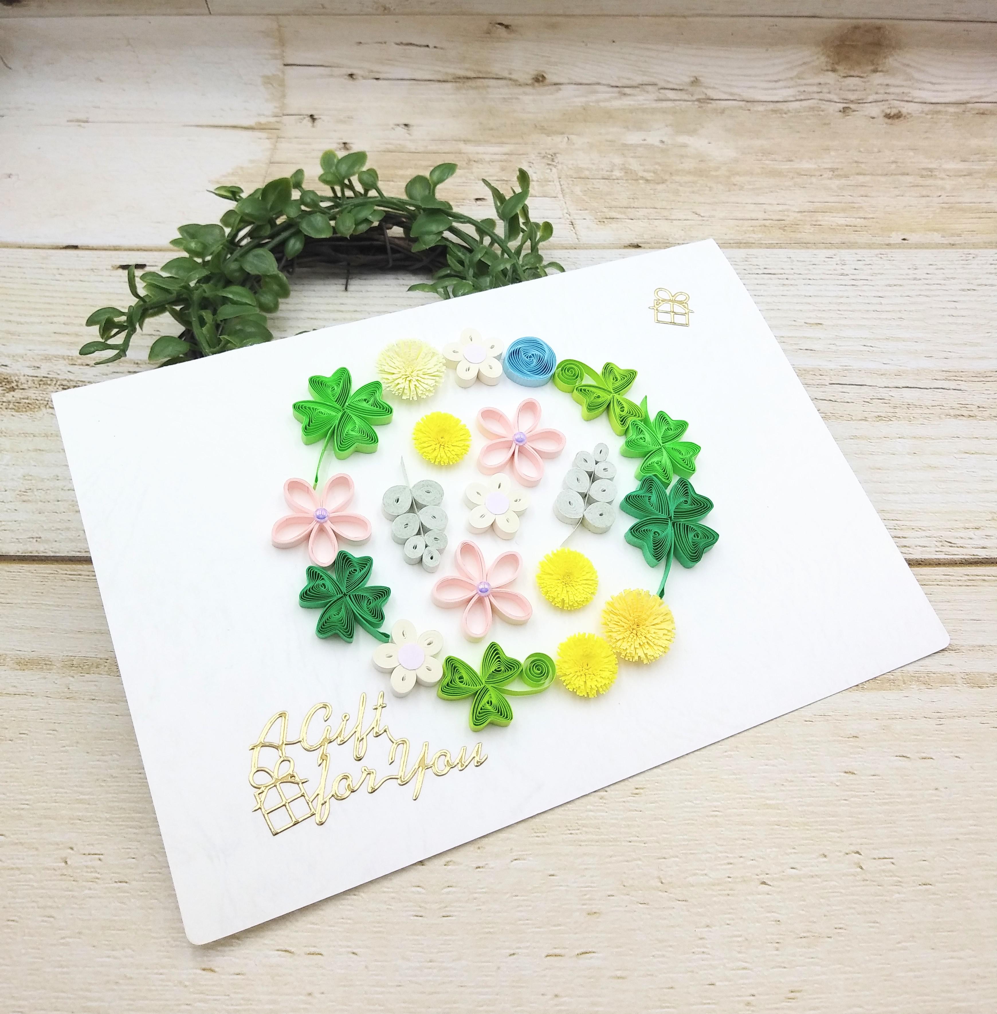 四つ葉のクローバー 押し花絵葉書♪見本 四つ葉のクローバー 押し花絵葉書♪見本