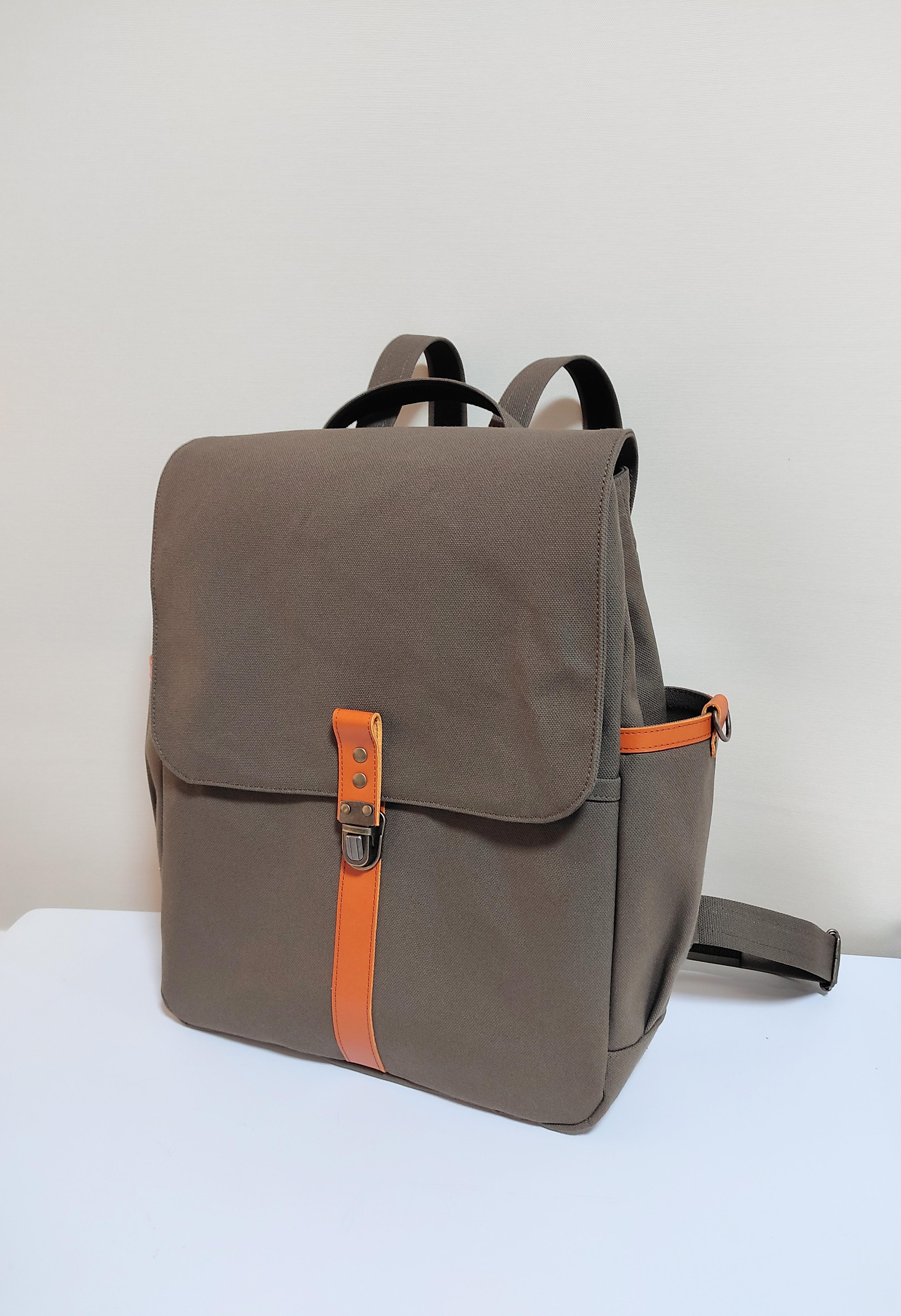 帆布シンプルリュック通勤通学A4対応(カーキ)