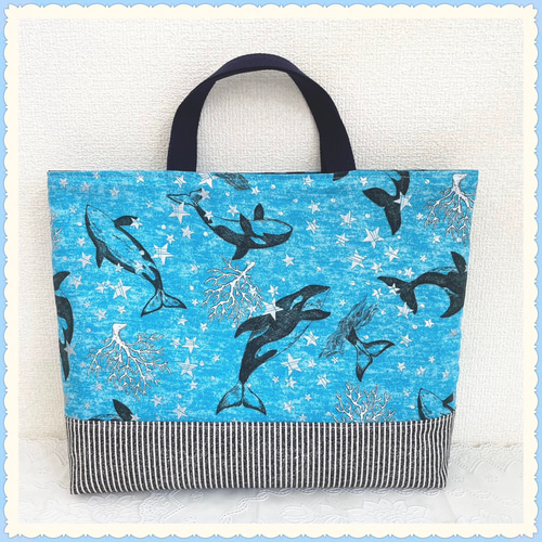 休日限定 入園 入学】レッスンバッグ 上履き入れ《シャチ 海 魚 星 手提げ・レッスンバッグ・入園グッズ