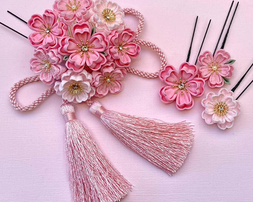 つまみ細工　置き型雛飾り桜ヘアリボン　No.630 54157453cd8729dc219193557180c0