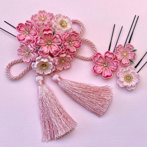 つまみ細工 桜の髪飾り pink *卒業式 *成人式 *七五三 *花嫁 つまみ細工 桜の髪飾り pink *卒業式 *成人式 *七五三 *花嫁