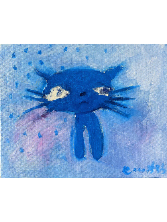 アクリル画の原画。「ブルーを基調にした猫の絵」F4サイズ41.0