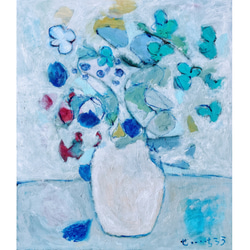 ハイドレンジア】F8 絵画 油絵 キャンバス 青 ブルー 花 ハイドレンジア】F8 絵画 油絵 キャンバス 青 ブルー 花
