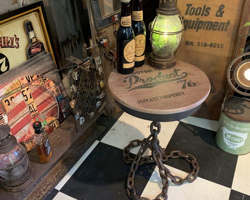 American style / チェーン脚のガレージスツール / ミニテーブル