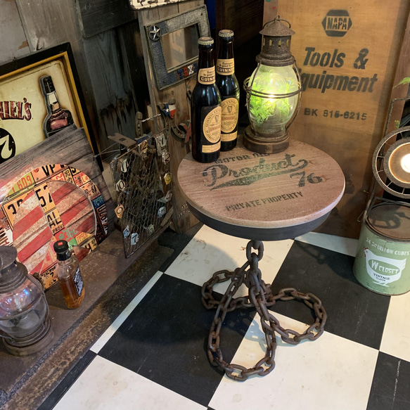 American style / チェーン脚のガレージスツール / ミニテーブル