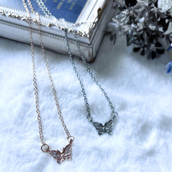 ネックレス　グリッター　カラーストーン　シルバーアクセサリー 再販2【OP 金属アレルギー対応 】 蝶々 キラキラ ストーン ネックレス