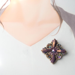 ビーズ刺繍ブローチ（ラベンダー/紫/古希/モチーフレース/ギフト/プレゼント） 4枚目の画像